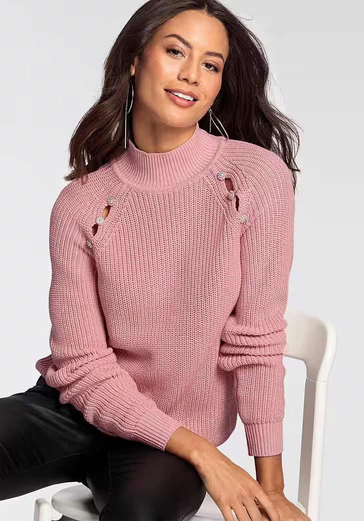 sweter ze stójką
 z wycięciami - NOWA KOLEKCJA