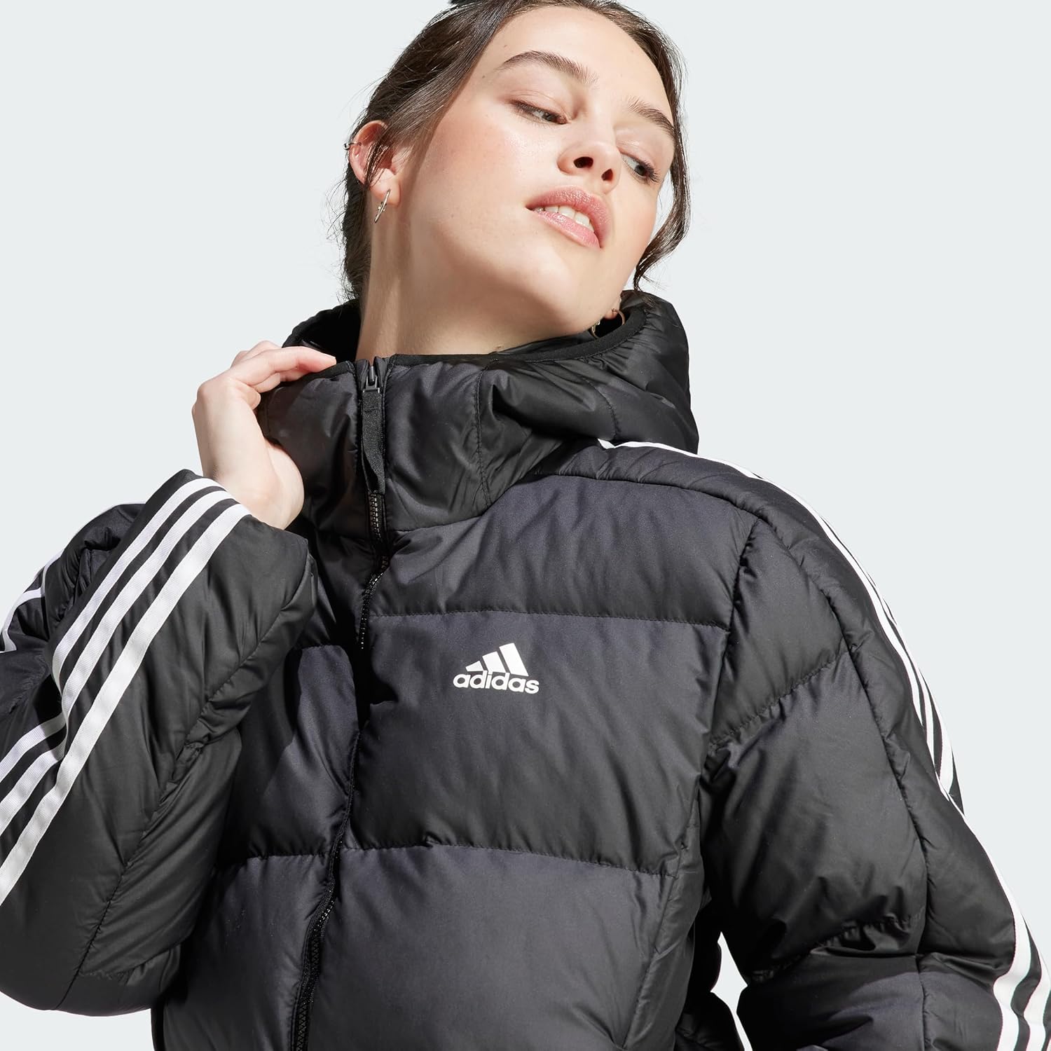 Kurtka adidas Kobiety Essentials 3-Stripes Mid Down Hooded Jacket, Black